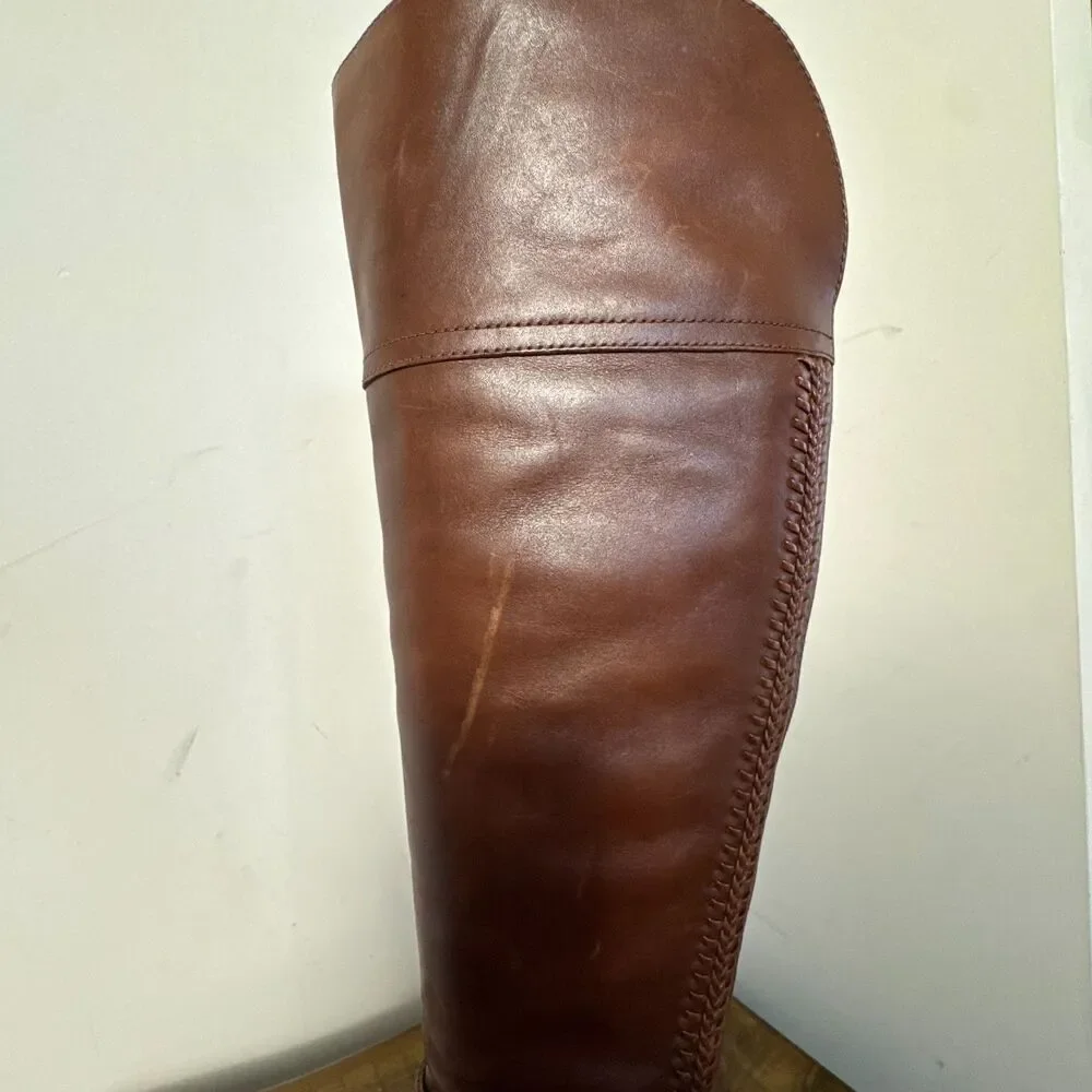 Vince Camuto Brown Leather Tall Riding Boots Braided Womens 7.5 Classic